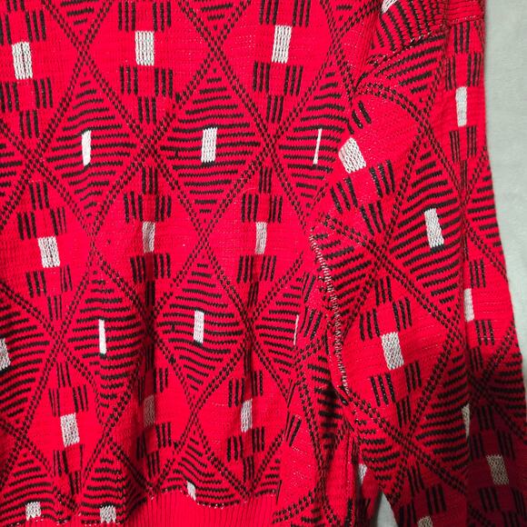 Coogi Style Vintage Red Geometric Knit Sweater 80s 90s Abstract Bold Pullover L - Picture 9 of 9